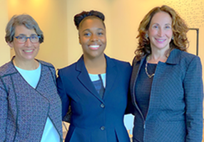 Sturdivant at the 2021 Lindsay Fellowship graduation with Magistrate Judge Judith G. Dein (left) and Alexis Smith Hamdan, the former Lindsay legal research and writing instructor. Sturdivant took over from Hamdan as the instructor. - Photo Credit: USCourts.gov